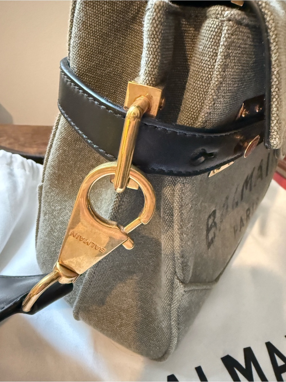Balmain B Buzz Olive Canvas 23 Handbag with Black Leather Strap - Picture 6 of 9